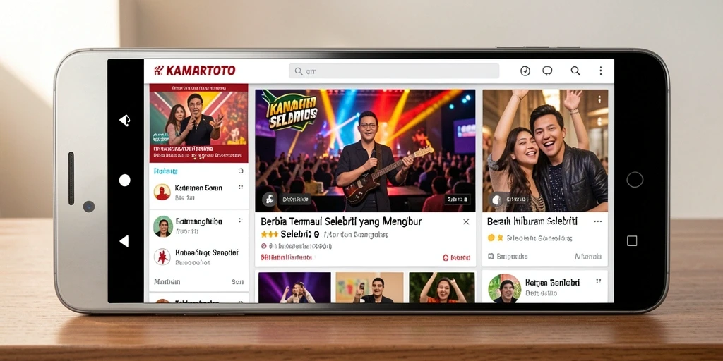 Tampilan utama aplikasi KAMARTOTO dengan berita selebriti terbaru.