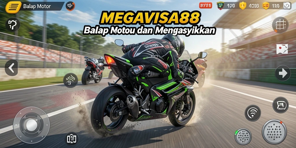 Antarmuka game balap motor yang dinamis dan menarik.