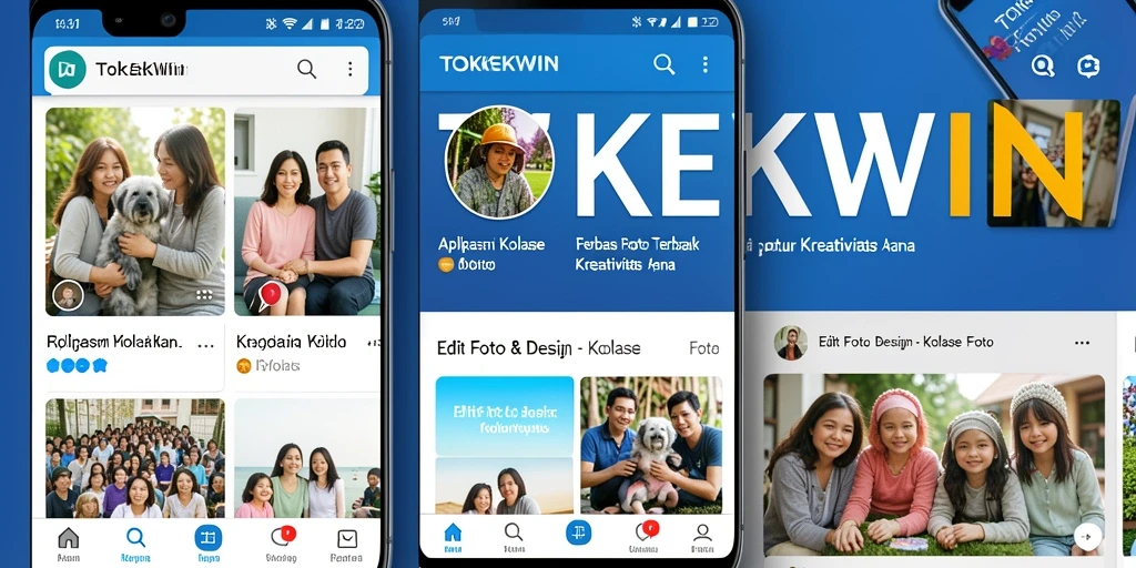 Screenshot antarmuka aplikasi TOKEKWIN menampilkan kolase foto yang menarik.