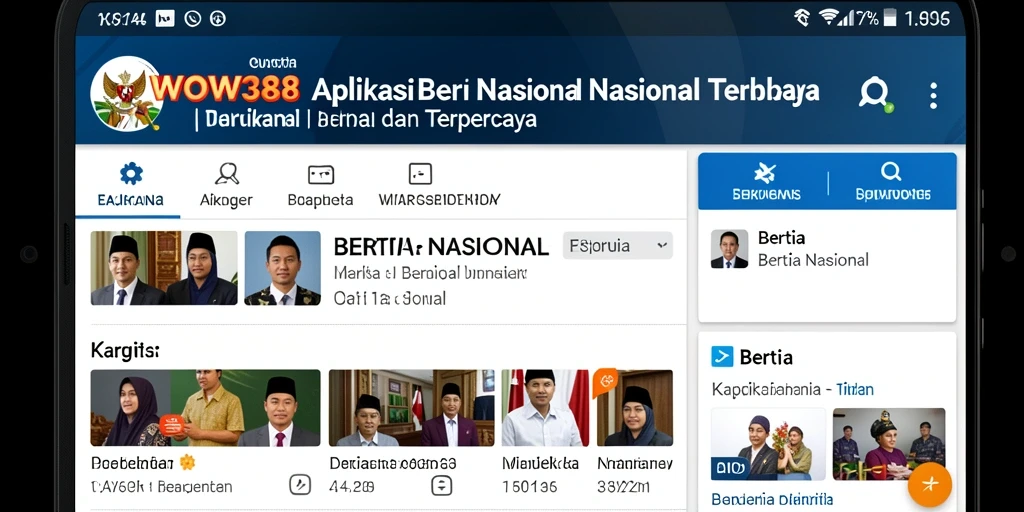 Tampilan antarmuka aplikasi WOW388 untuk berita nasional.